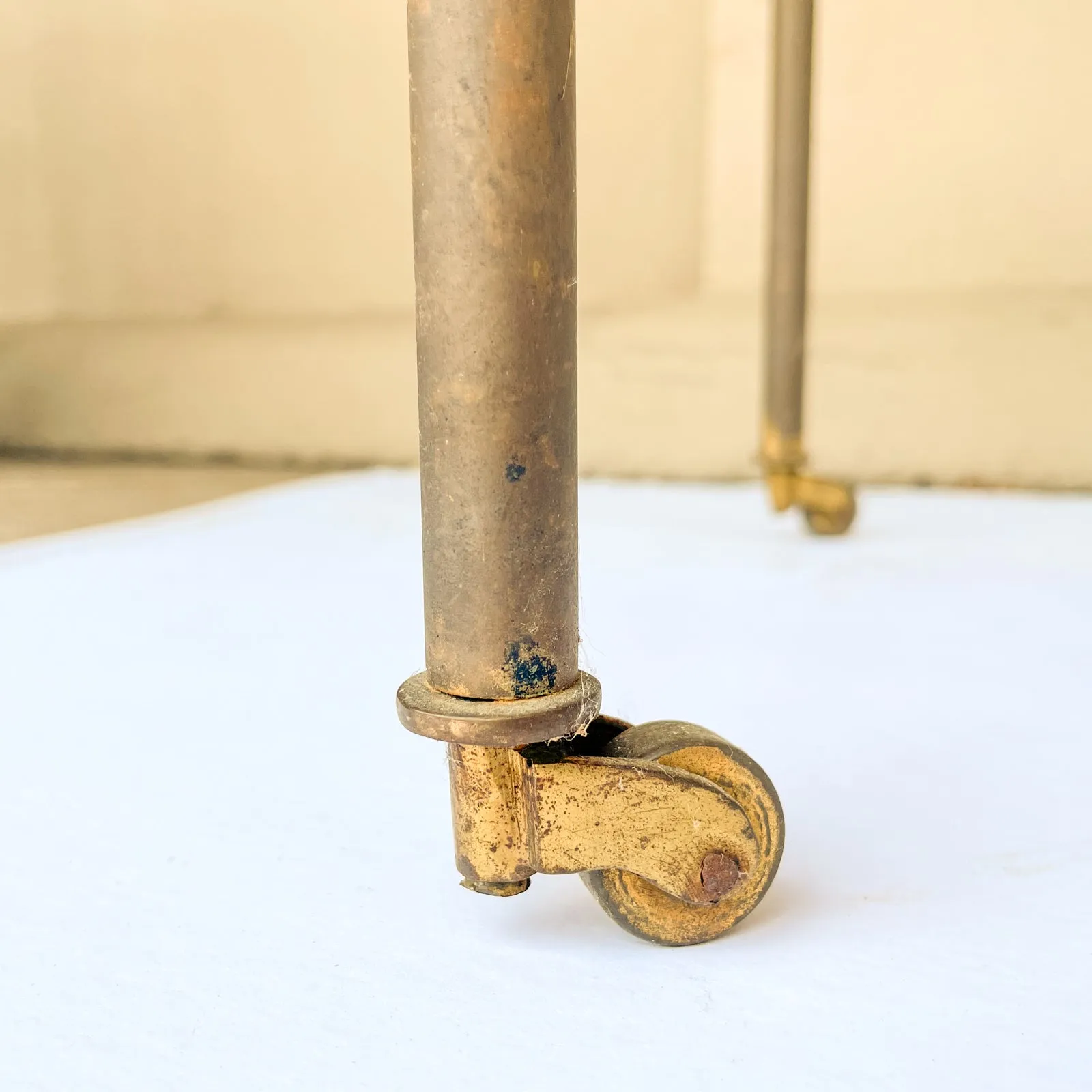 Antique French Ovular Brass Bar Trolly with Glass Shelves