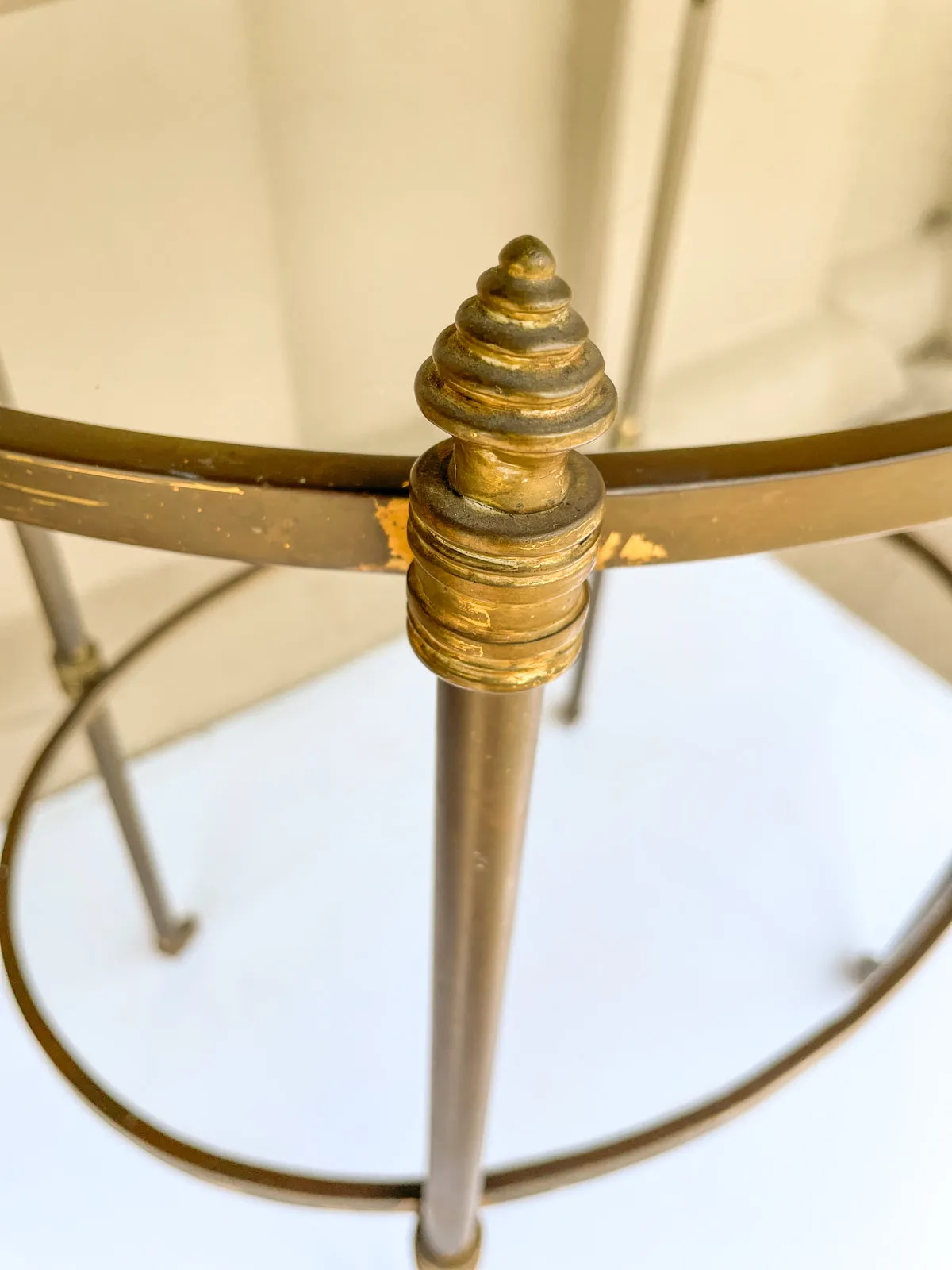 Antique French Ovular Brass Bar Trolly with Glass Shelves