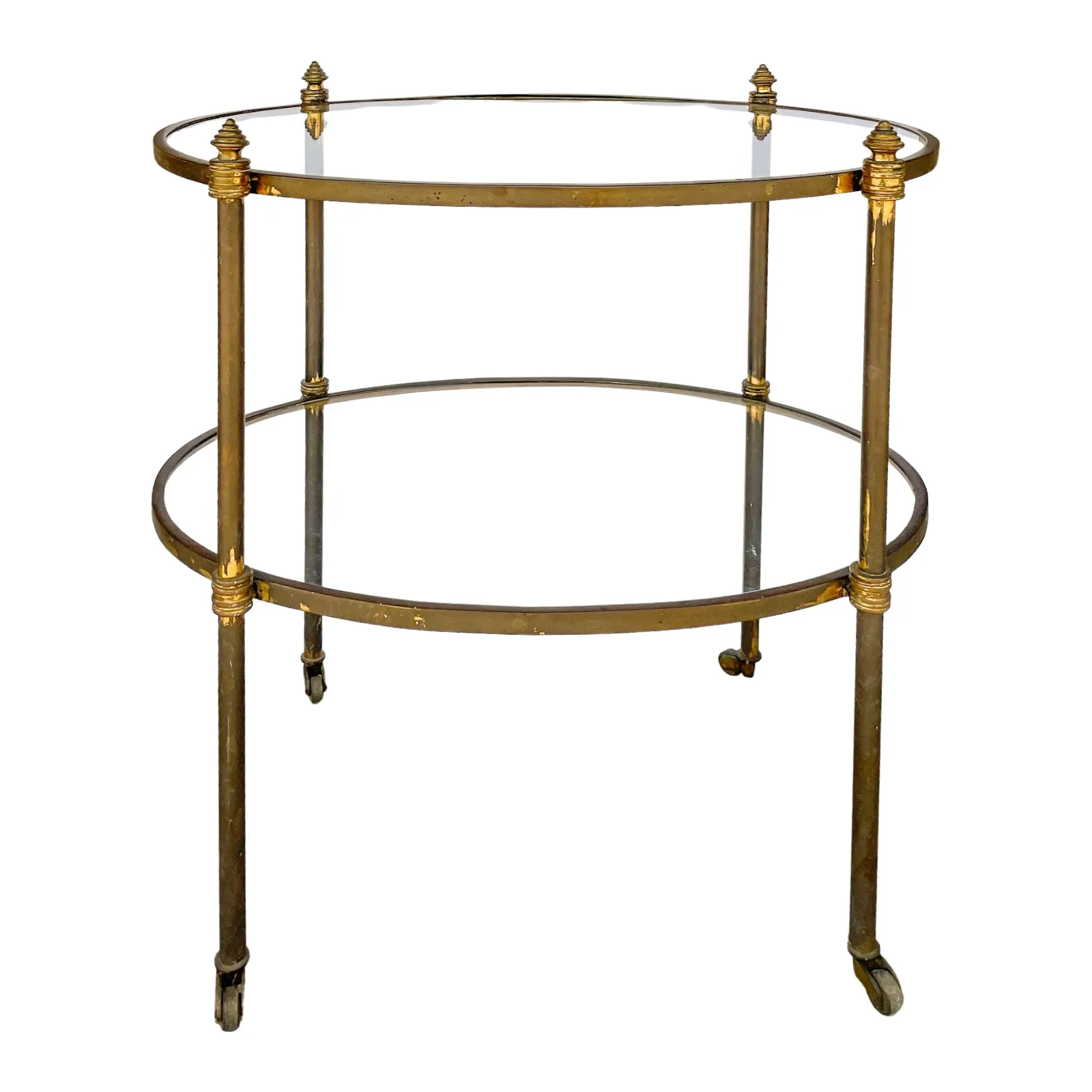 Antique French Ovular Brass Bar Trolly with Glass Shelves