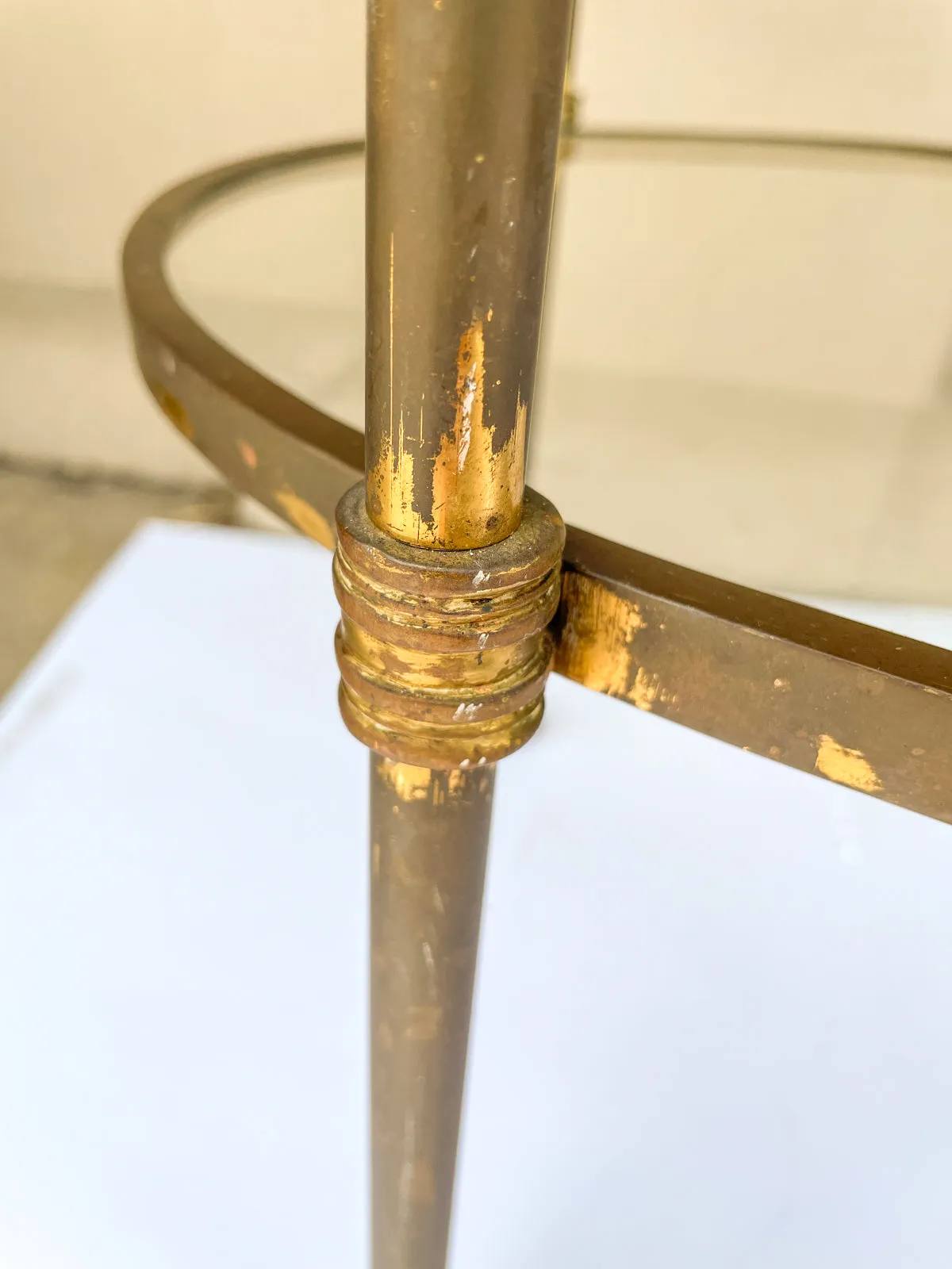Antique French Ovular Brass Bar Trolly with Glass Shelves