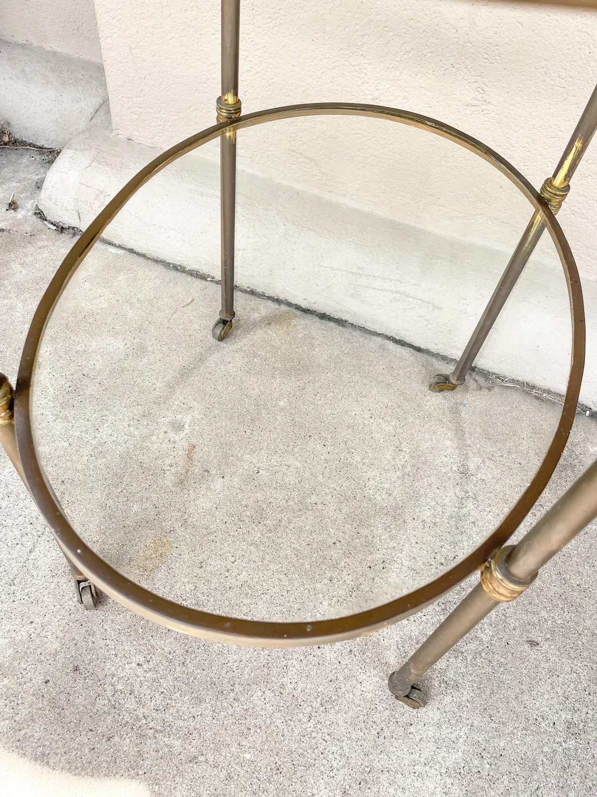 Antique French Ovular Brass Bar Trolly with Glass Shelves