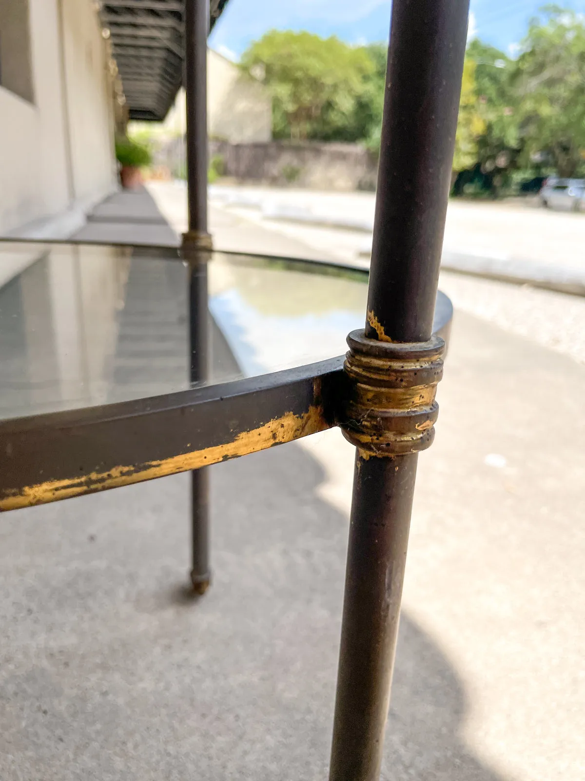 Antique French Ovular Brass Bar Trolly with Glass Shelves