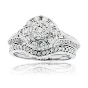 Antique Vintage Style Diamond Cluster Engagement Ring