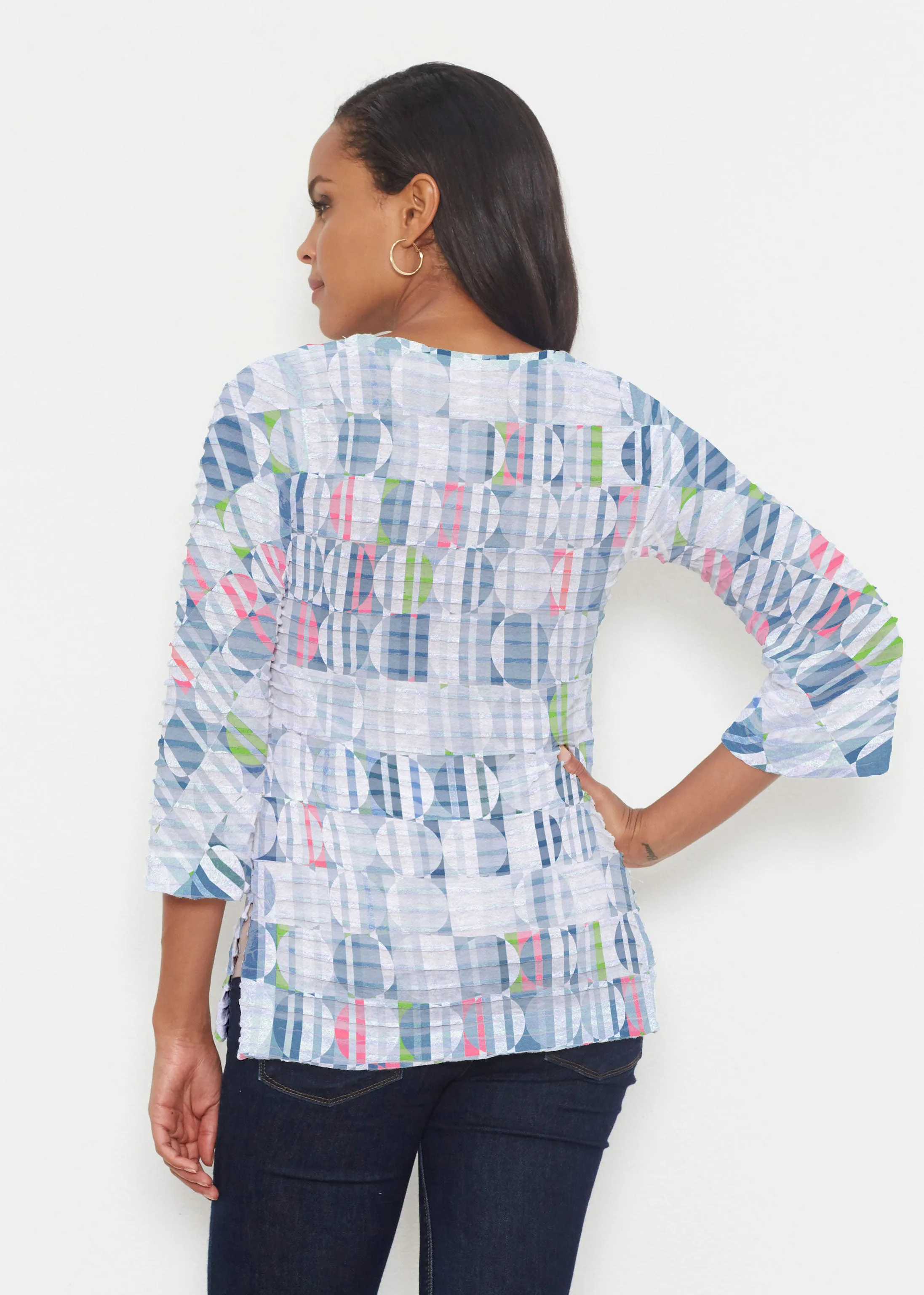 Around We Go (8012) ~ Banded 3/4 Bell-Sleeve V-Neck Tunic