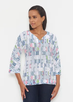 Around We Go (8012) ~ Banded 3/4 Bell-Sleeve V-Neck Tunic