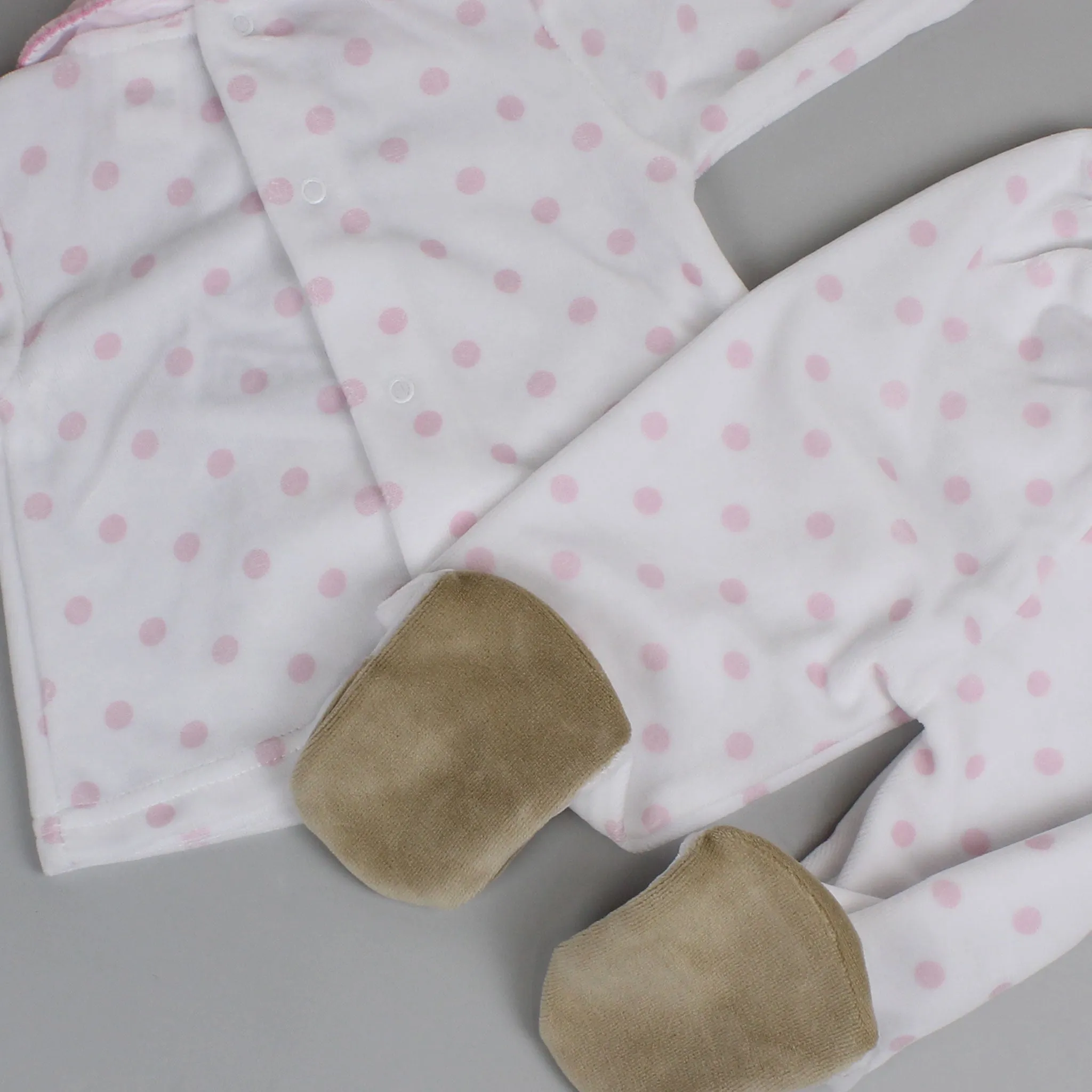 Baby Girls Teddy Polka Dot Velour Snuggle Outfit - Pink and White - Pex