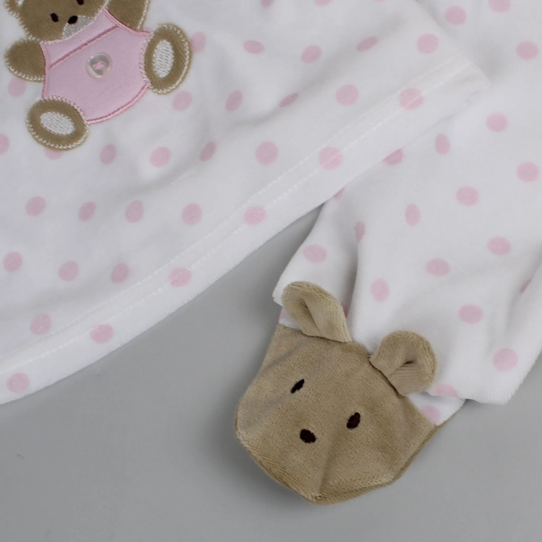 Baby Girls Teddy Polka Dot Velour Snuggle Outfit - Pink and White - Pex