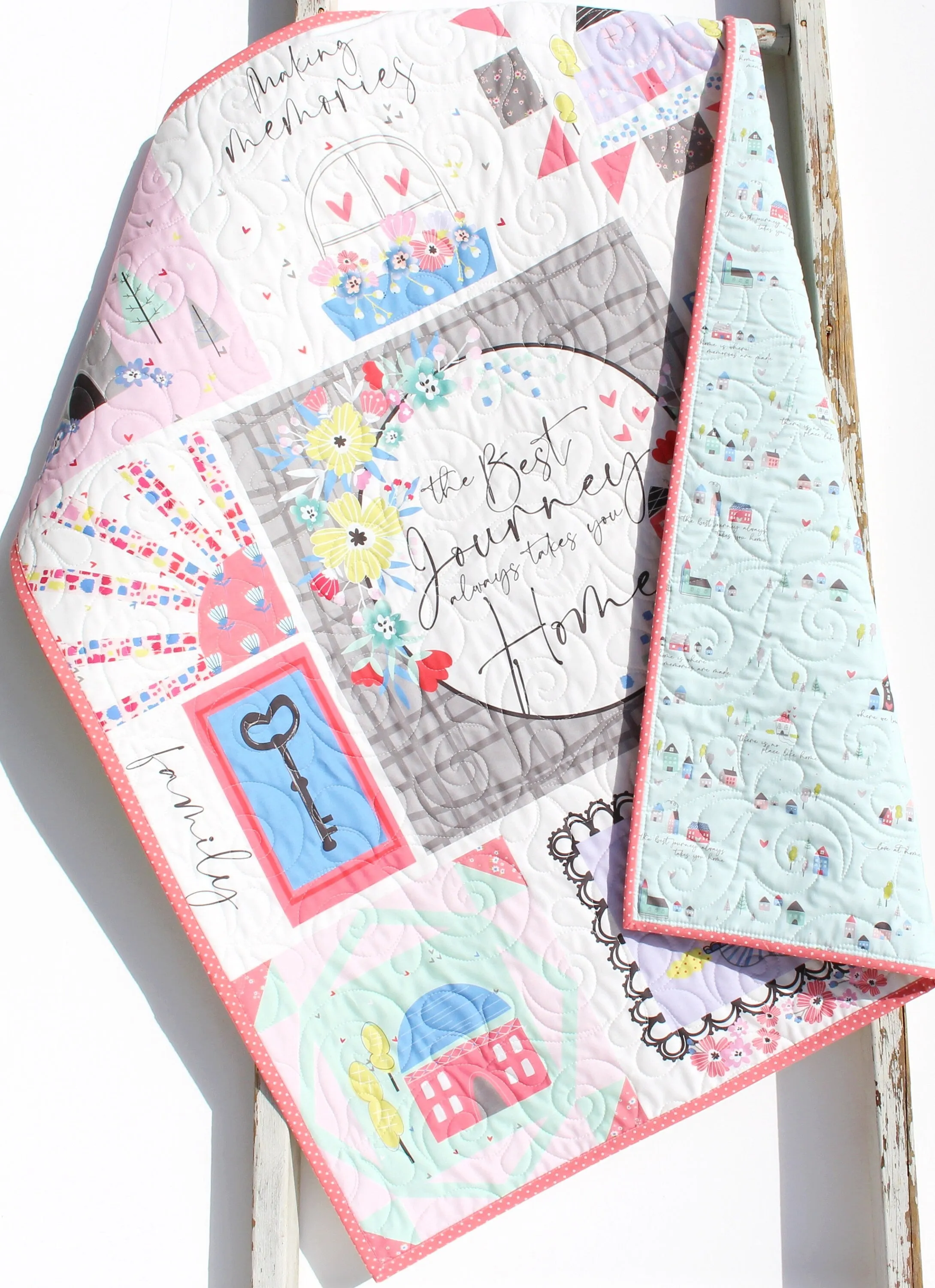 Baby Quilt Kit Bedding Panel Quick Beginner Project Fabrics Bundle Set Baby Nursery Bedding DIY Riley Blake Mulberry Lane Little Girl Coral