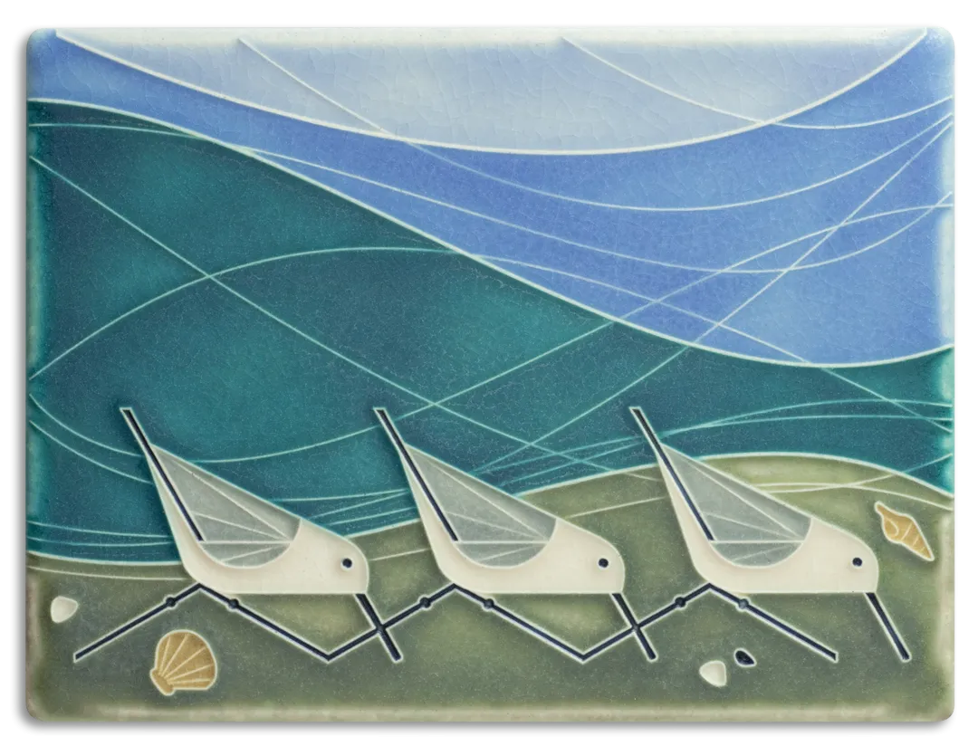 Beach Birds 6x8 Tile in Pebble