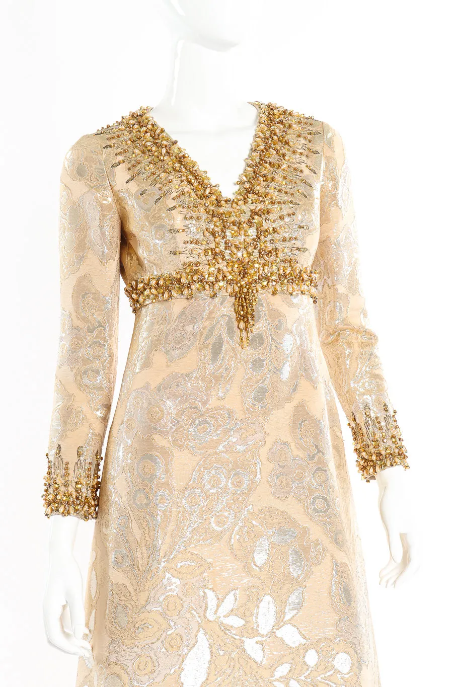 Beaded Brocade Empire Gown