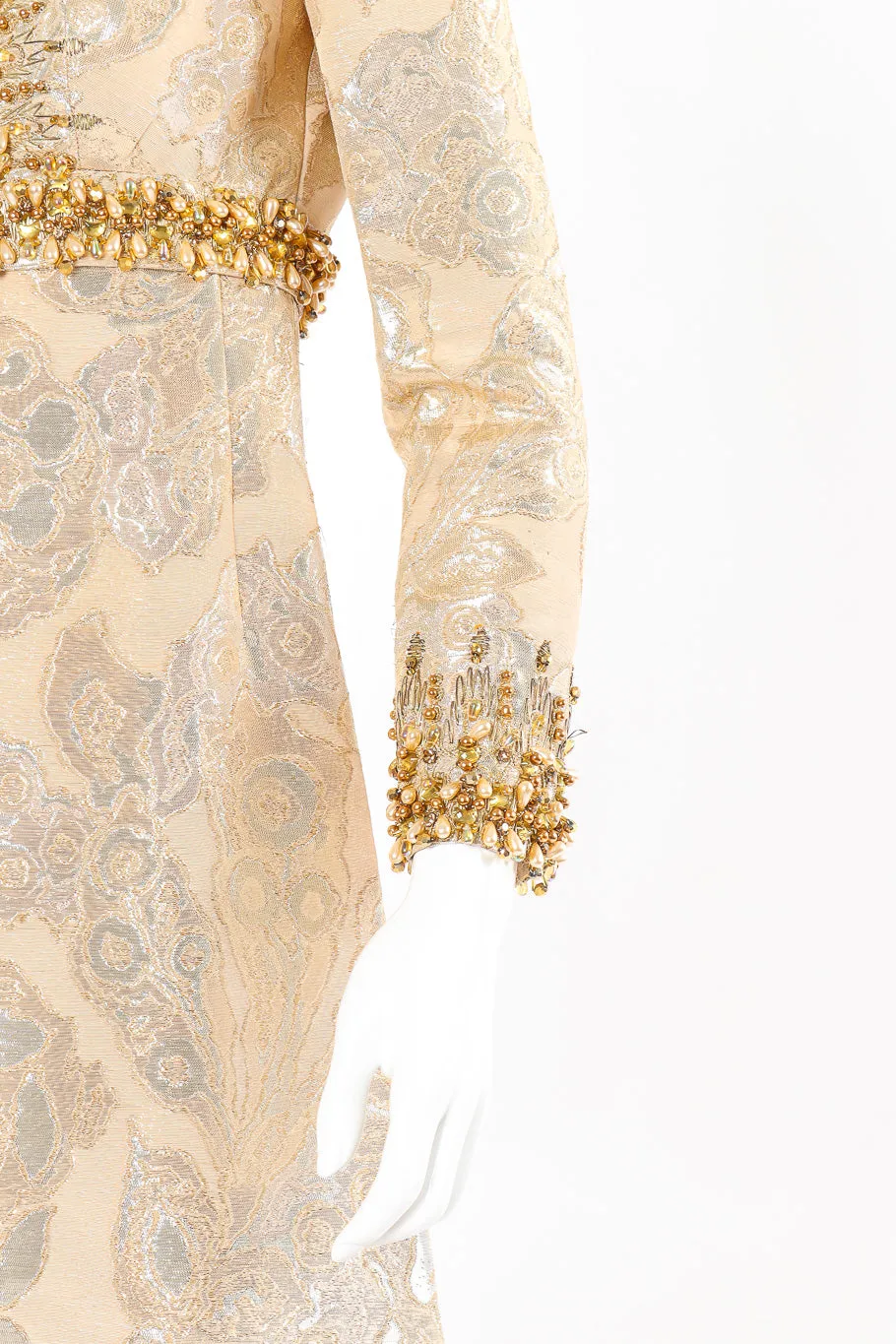 Beaded Brocade Empire Gown