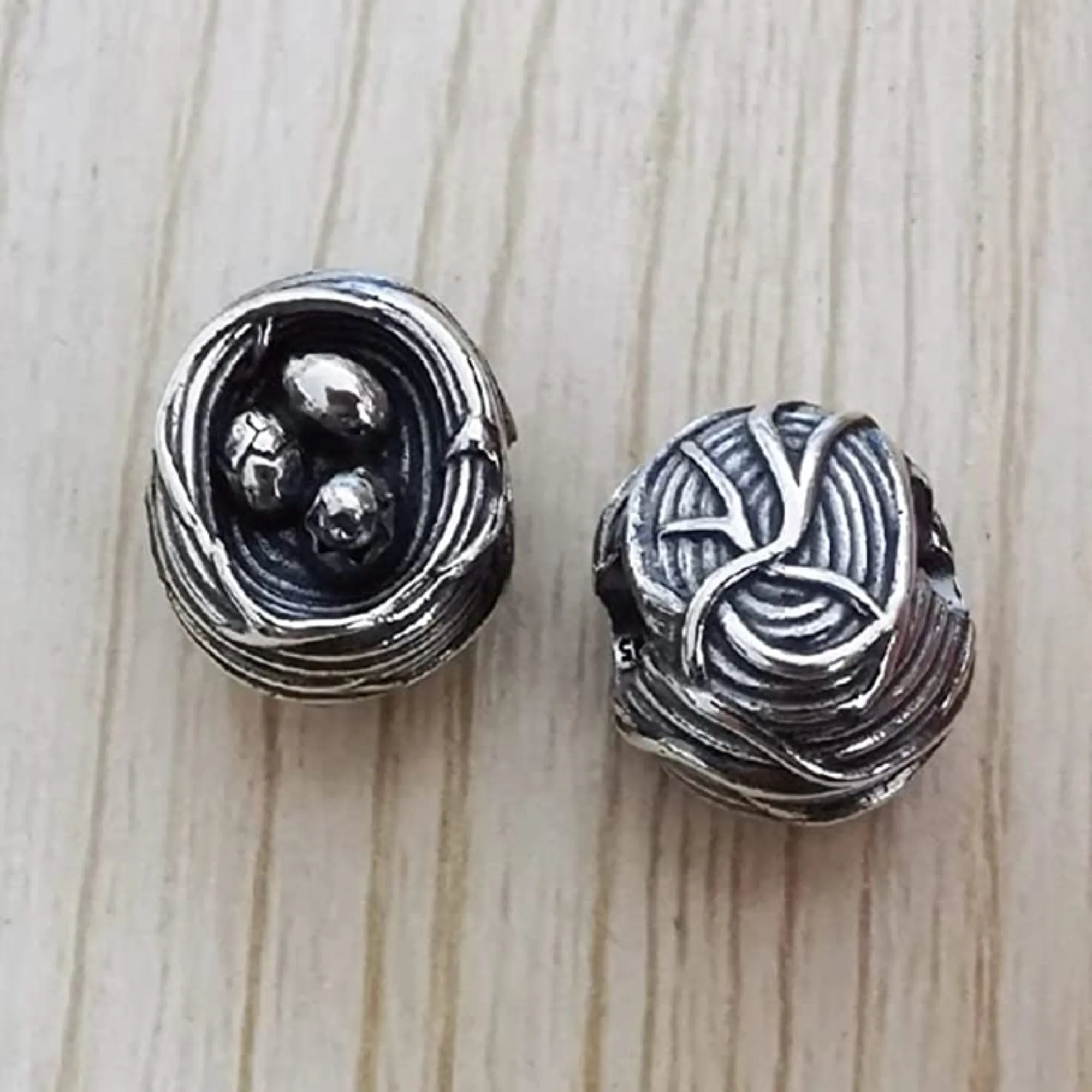 Bird Nest Eggs Bead Charm