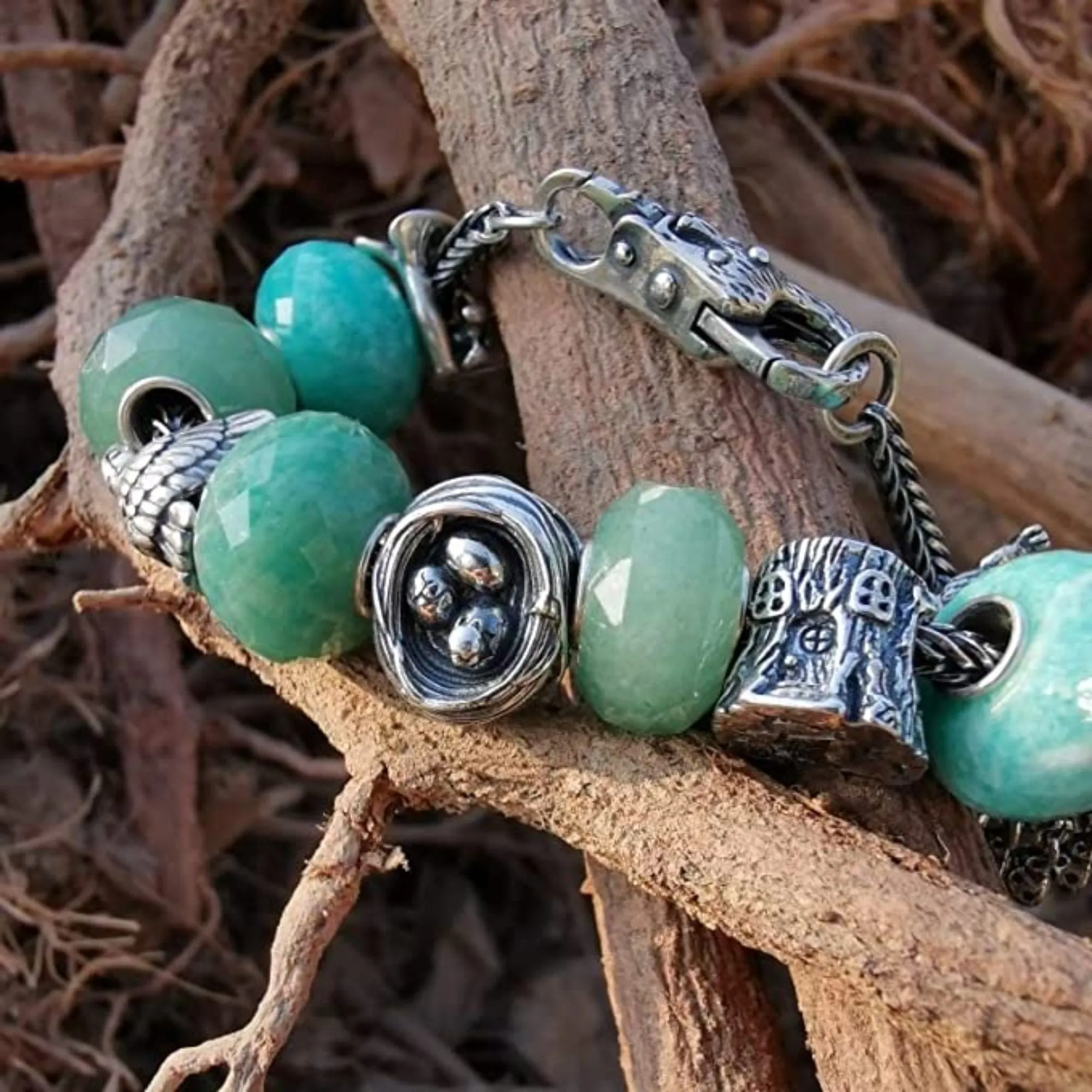 Bird Nest Eggs Bead Charm
