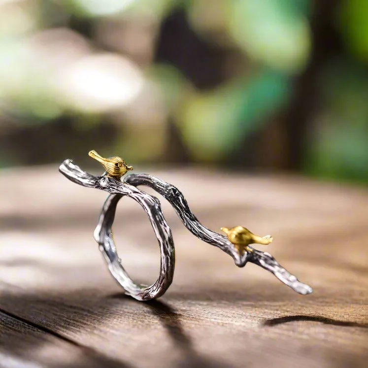 Bird on Branch Adjustable Ring