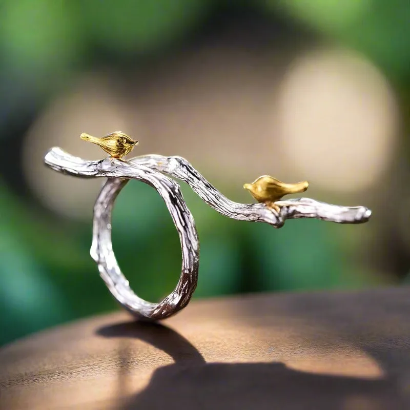 Bird on Branch Adjustable Ring