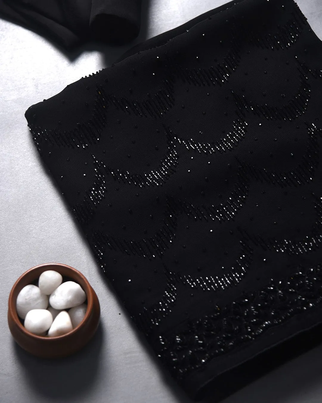 Black Georgette Embroidered Unstitched Suit Fabric Set With Chiffon Dupatta