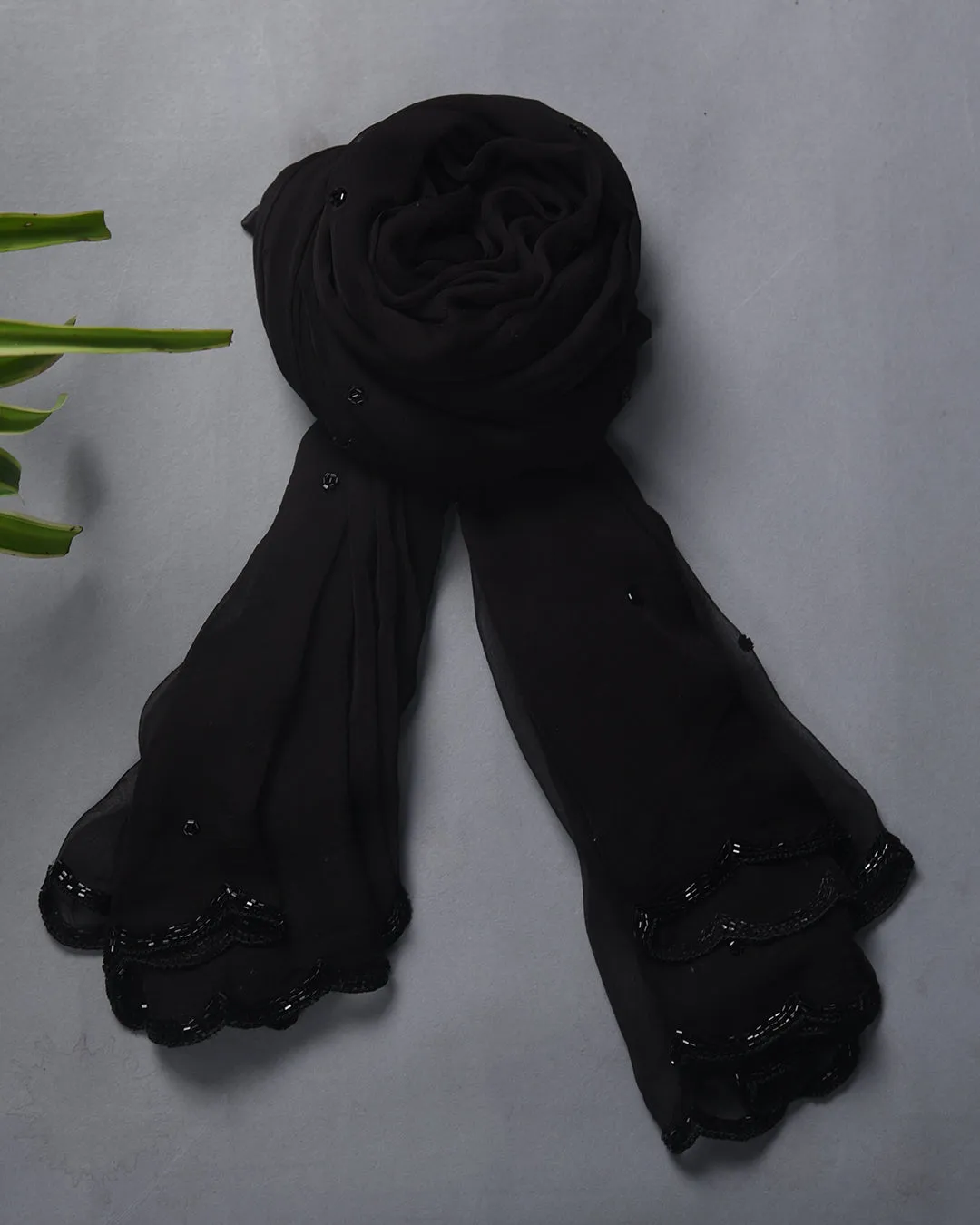 Black Georgette Embroidered Unstitched Suit Fabric Set With Chiffon Dupatta