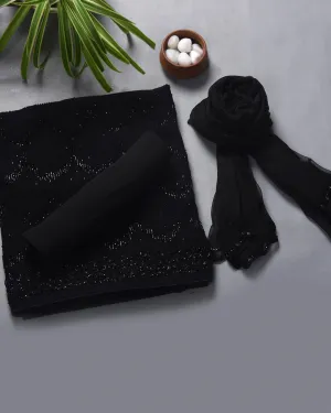Black Georgette Embroidered Unstitched Suit Fabric Set With Chiffon Dupatta