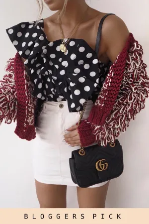 Black One Shoulder Polka Dot Top with Ruffles - Secilia