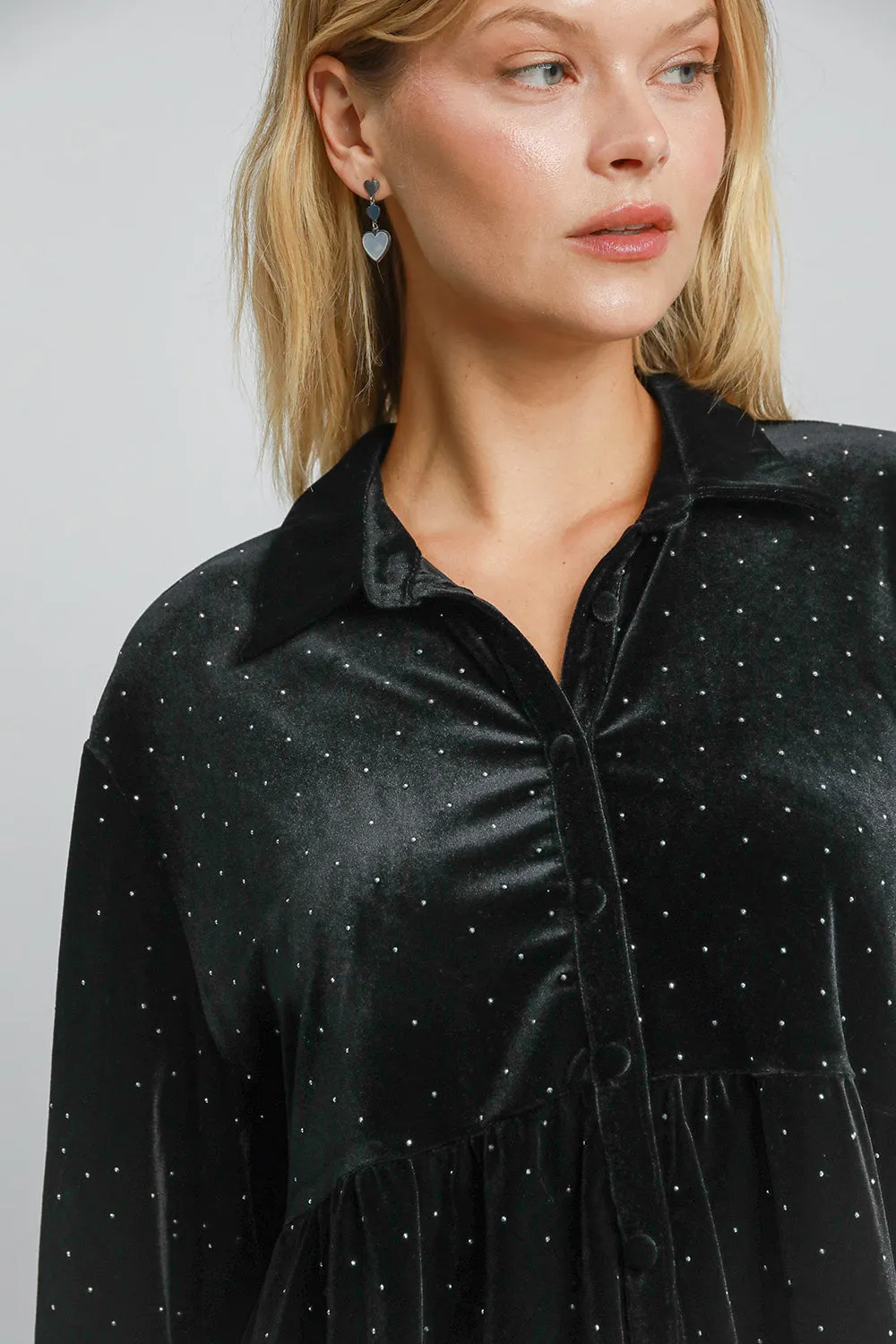 Black Polka Dot Button Up Half Sleeve Shirt