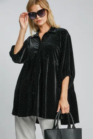Black Polka Dot Button Up Half Sleeve Shirt