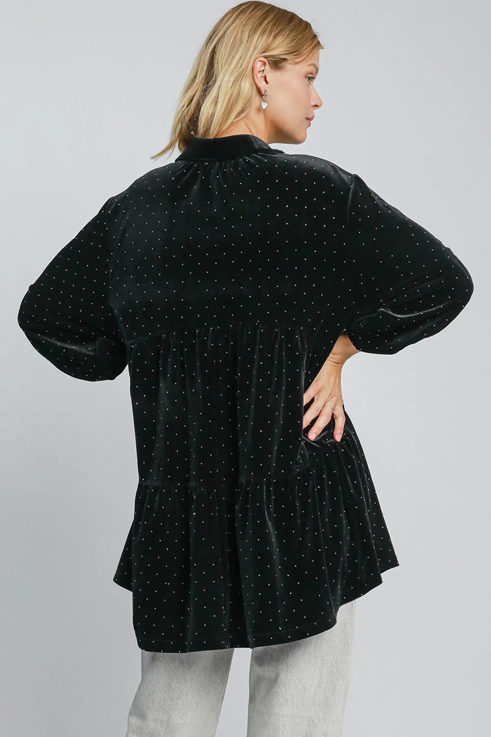Black Polka Dot Button Up Half Sleeve Shirt
