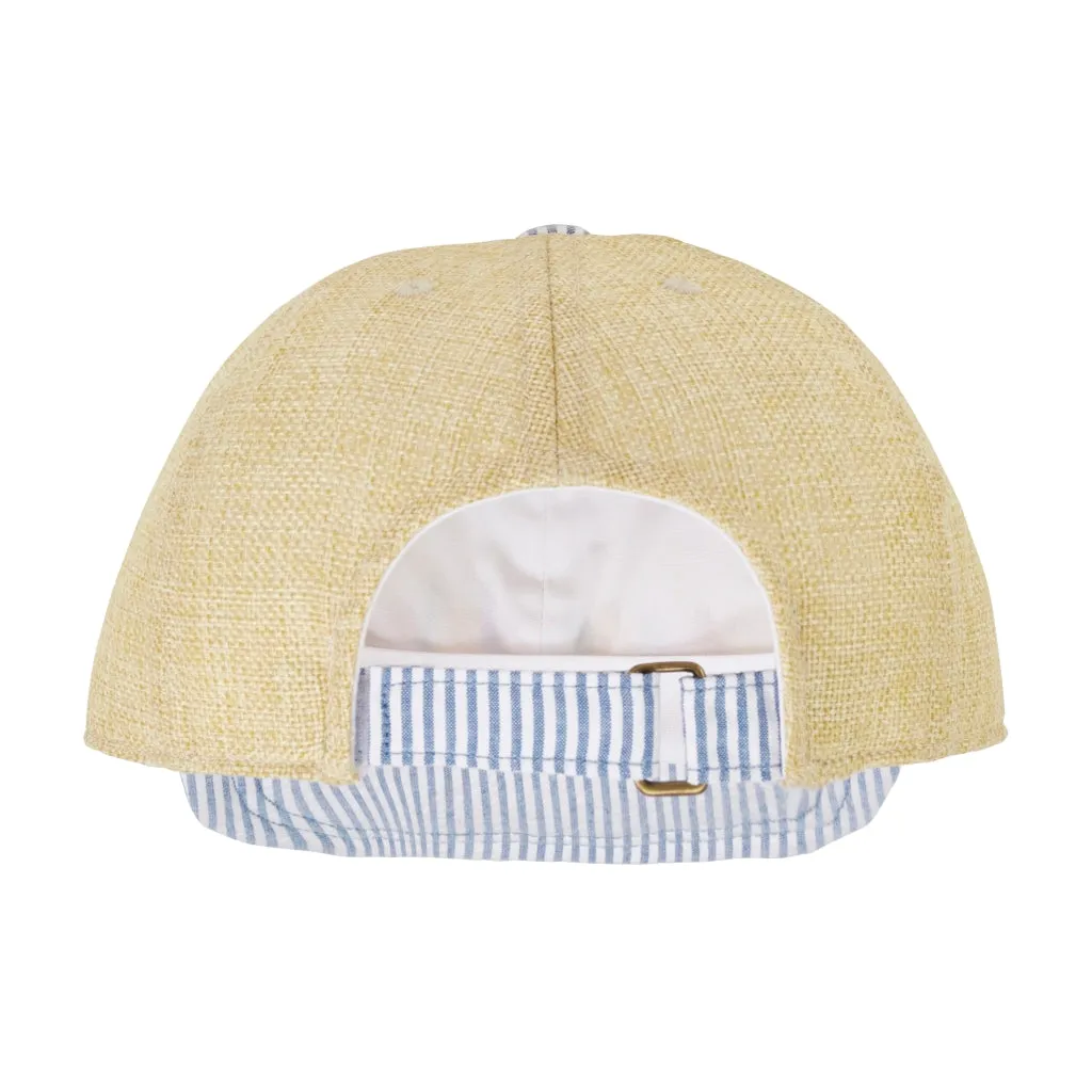 Blue Candy Striped Faux Straw Cap