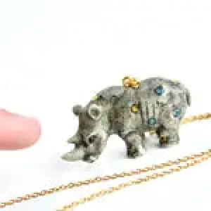 Blue Polka Dot Rhino "Animals on Parade" Necklace