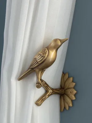 Brass Bird on Tree Branch Curtain Hook