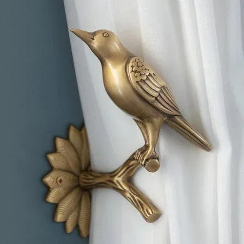 Brass Bird on Tree Branch Curtain Hook