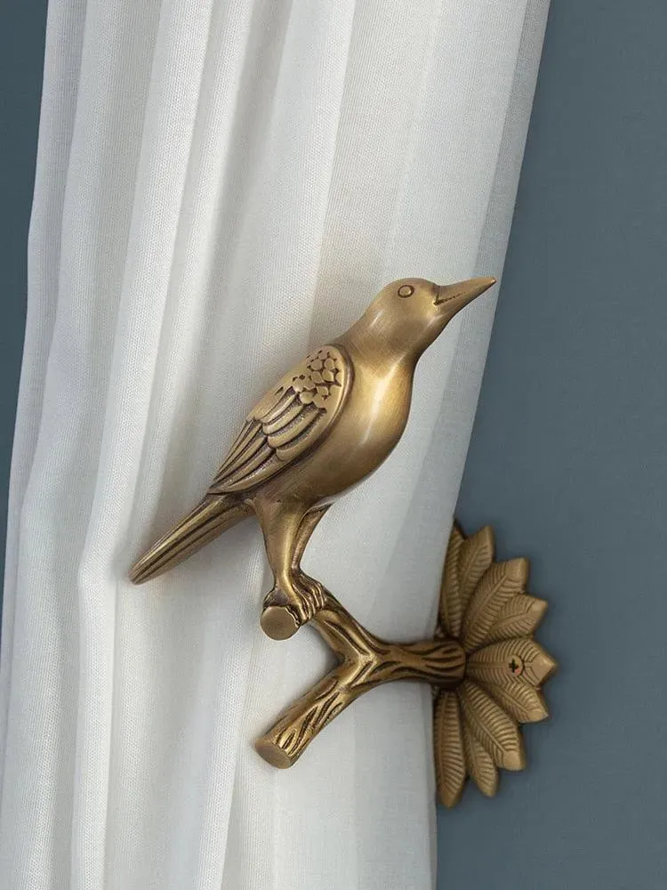 Brass Bird on Tree Branch Curtain Hook