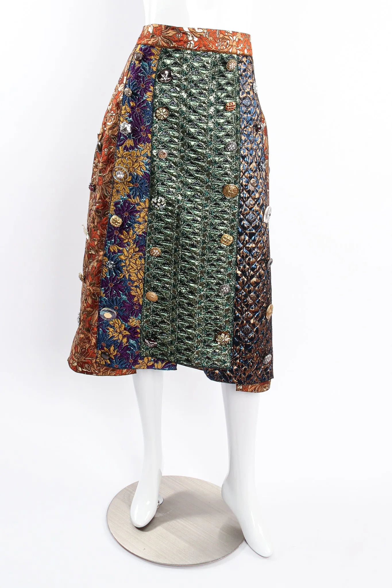 Brocade Pieced Panel Midi Skirt
