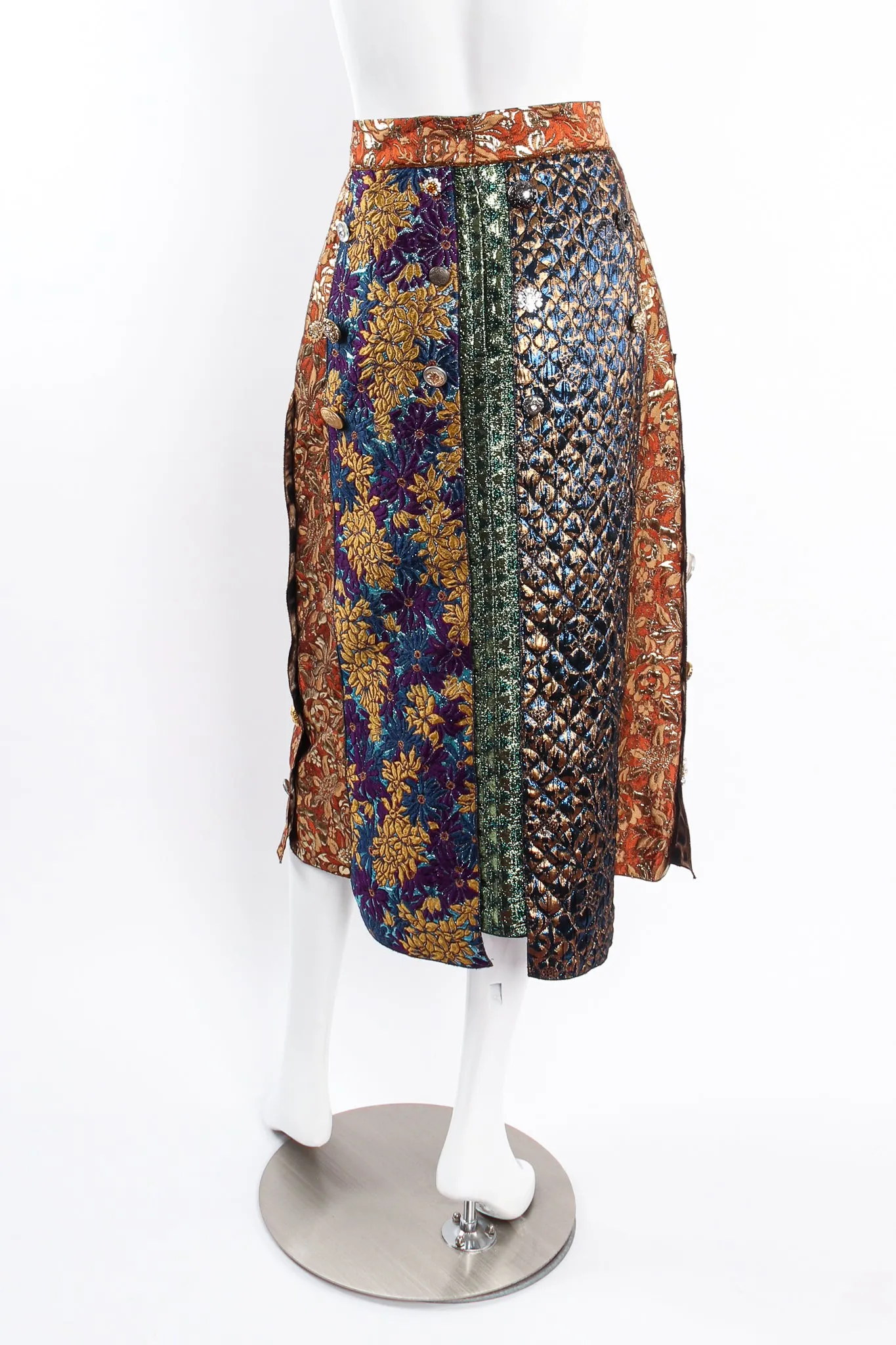 Brocade Pieced Panel Midi Skirt