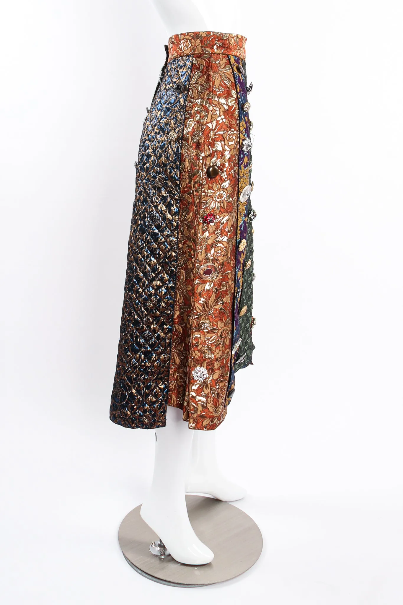 Brocade Pieced Panel Midi Skirt