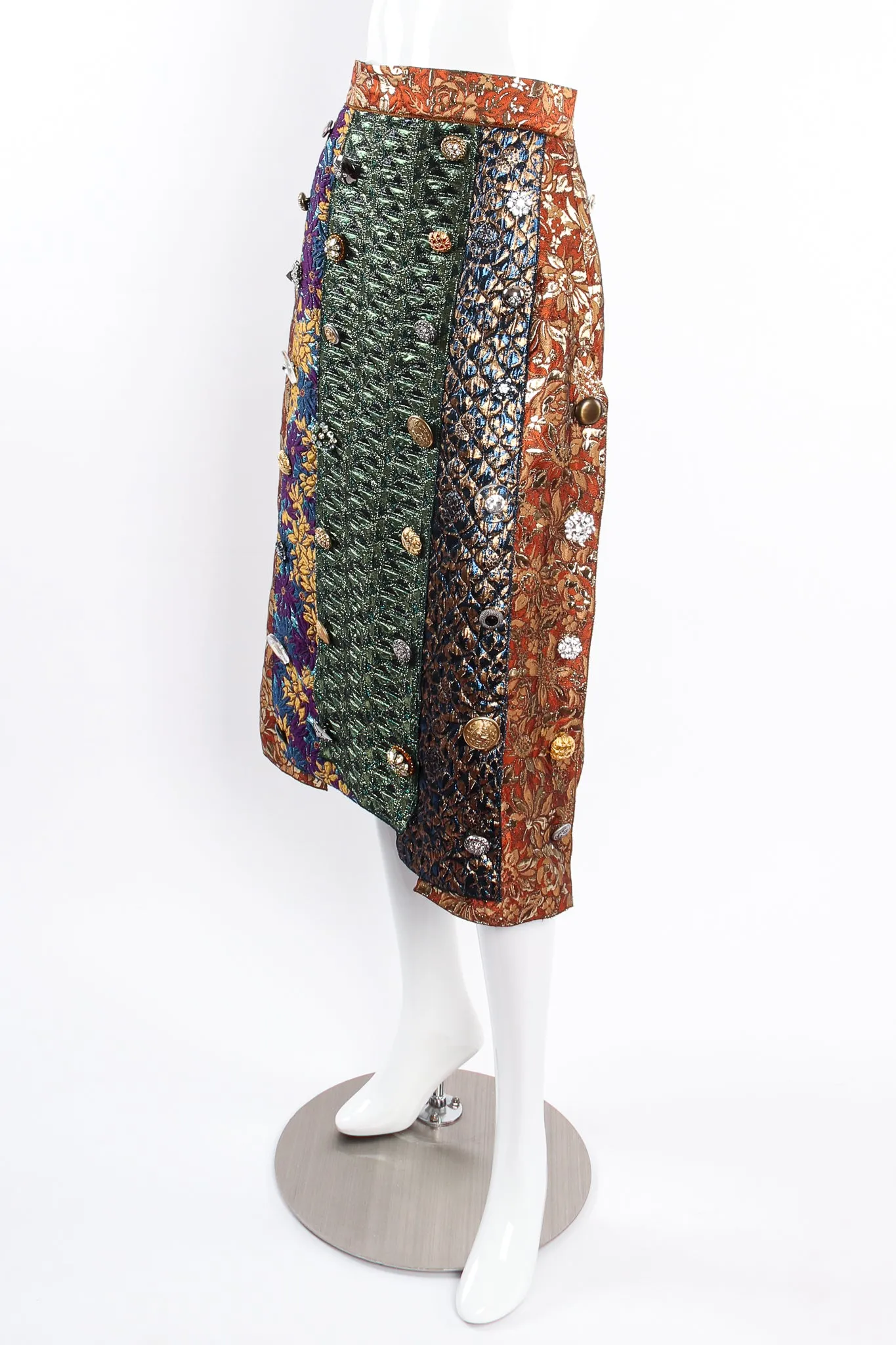 Brocade Pieced Panel Midi Skirt