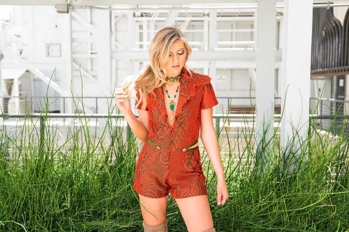 Brocade Split-Waist Romper by Linda Asaf