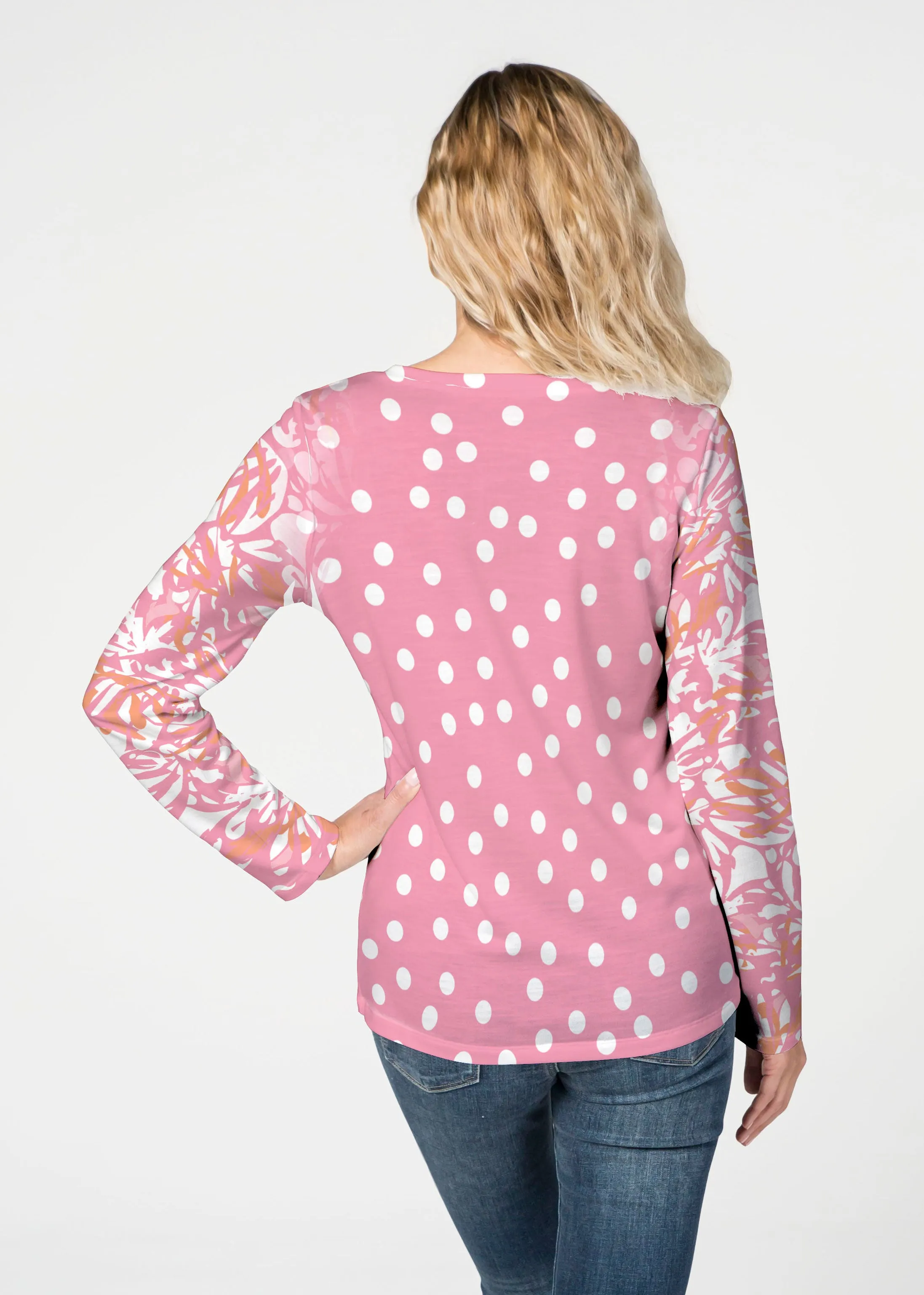 Camouflage Dots Pink (7912) ~ French Terry V-neck Top