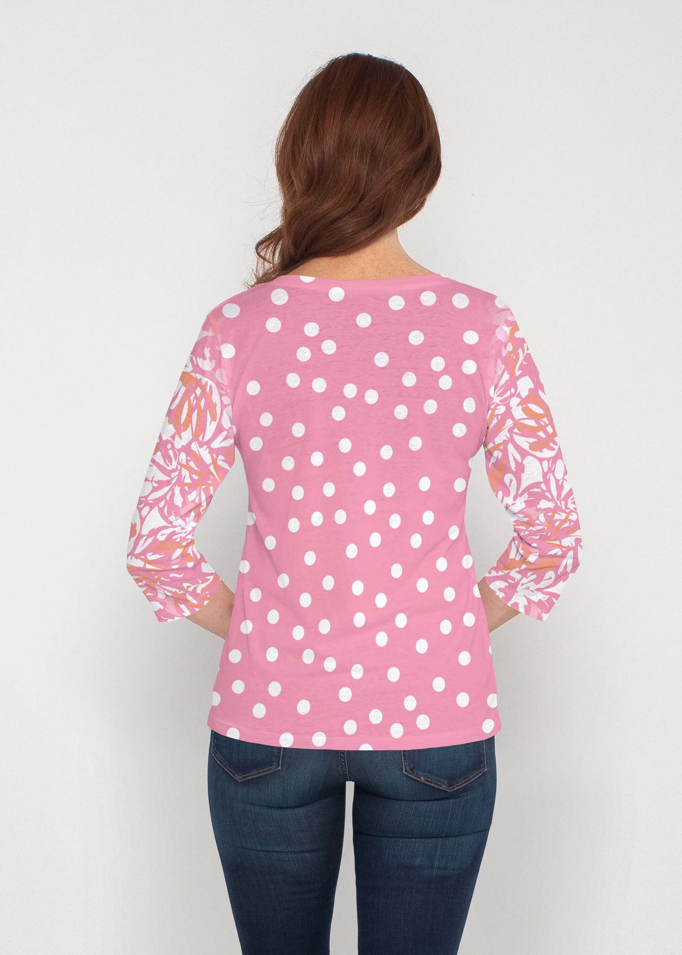 Camouflage Dots Pink (7912) ~ Signature 3/4 Sleeve V-Neck Top