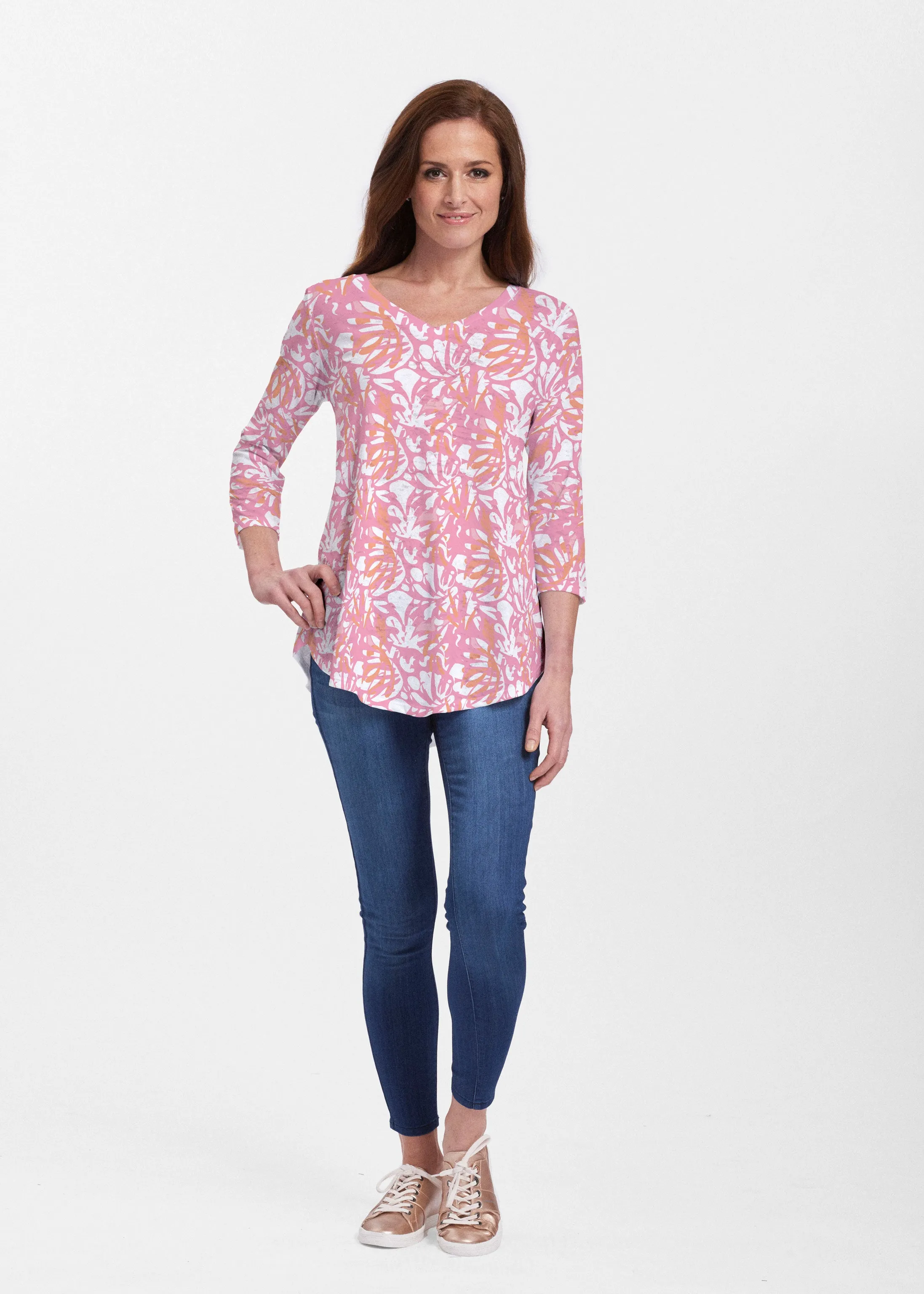 Camouflage Dots Pink (7912) ~ V-neck Flowy Tunic