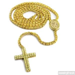 Canary Yellow Gold Full Lab Stone Rosary Necklace