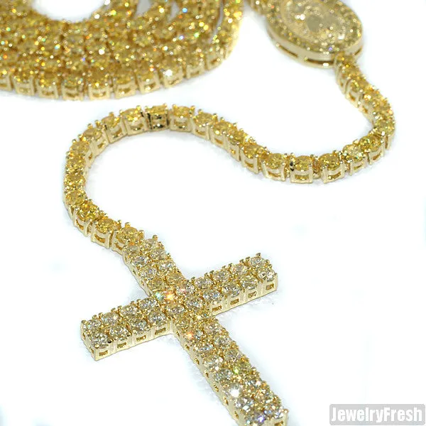 Canary Yellow Gold Full Lab Stone Rosary Necklace