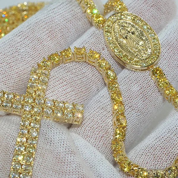 Canary Yellow Gold Full Lab Stone Rosary Necklace