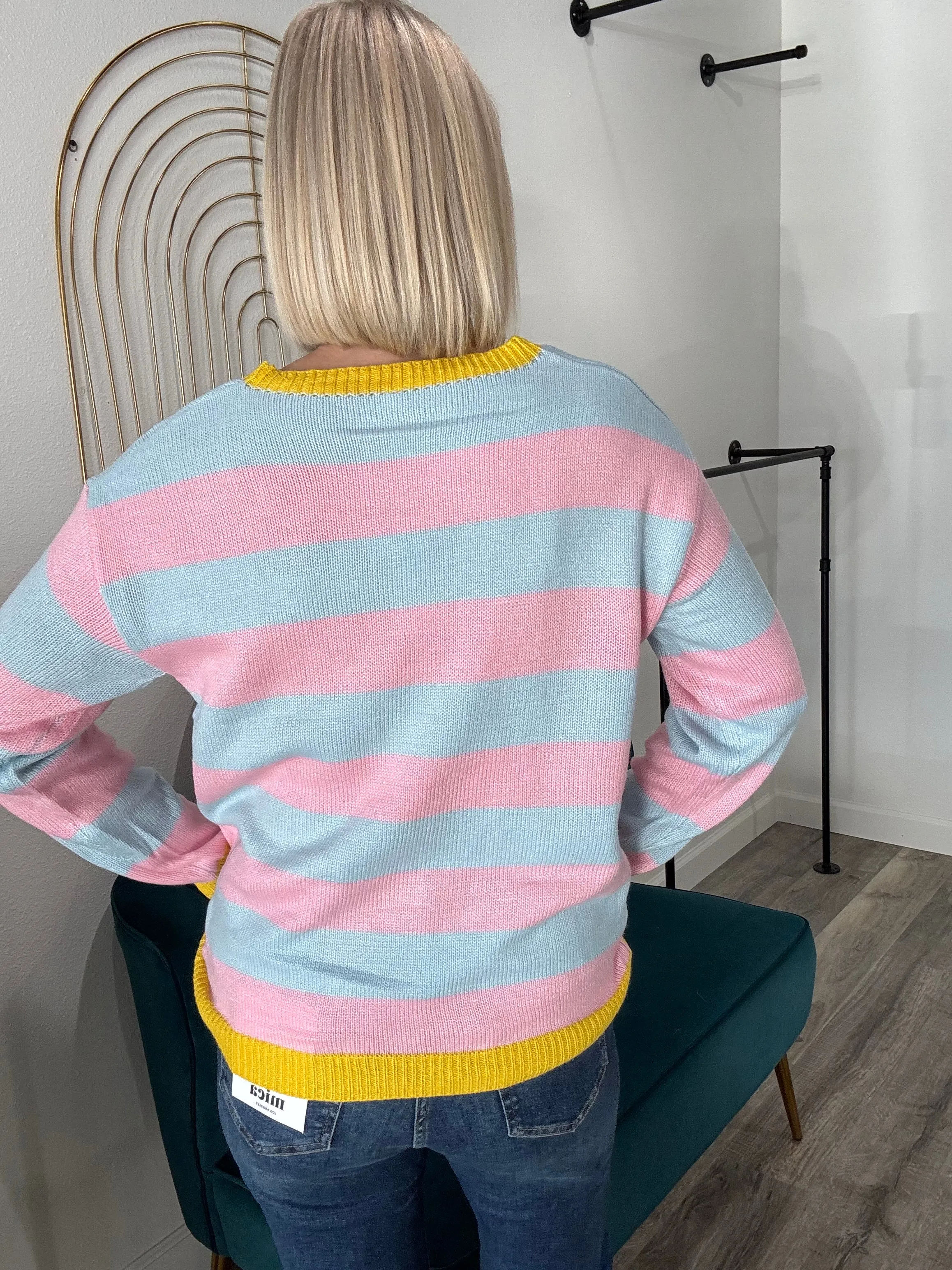Charla Multicolor Striped Ribbed Knit Sweater