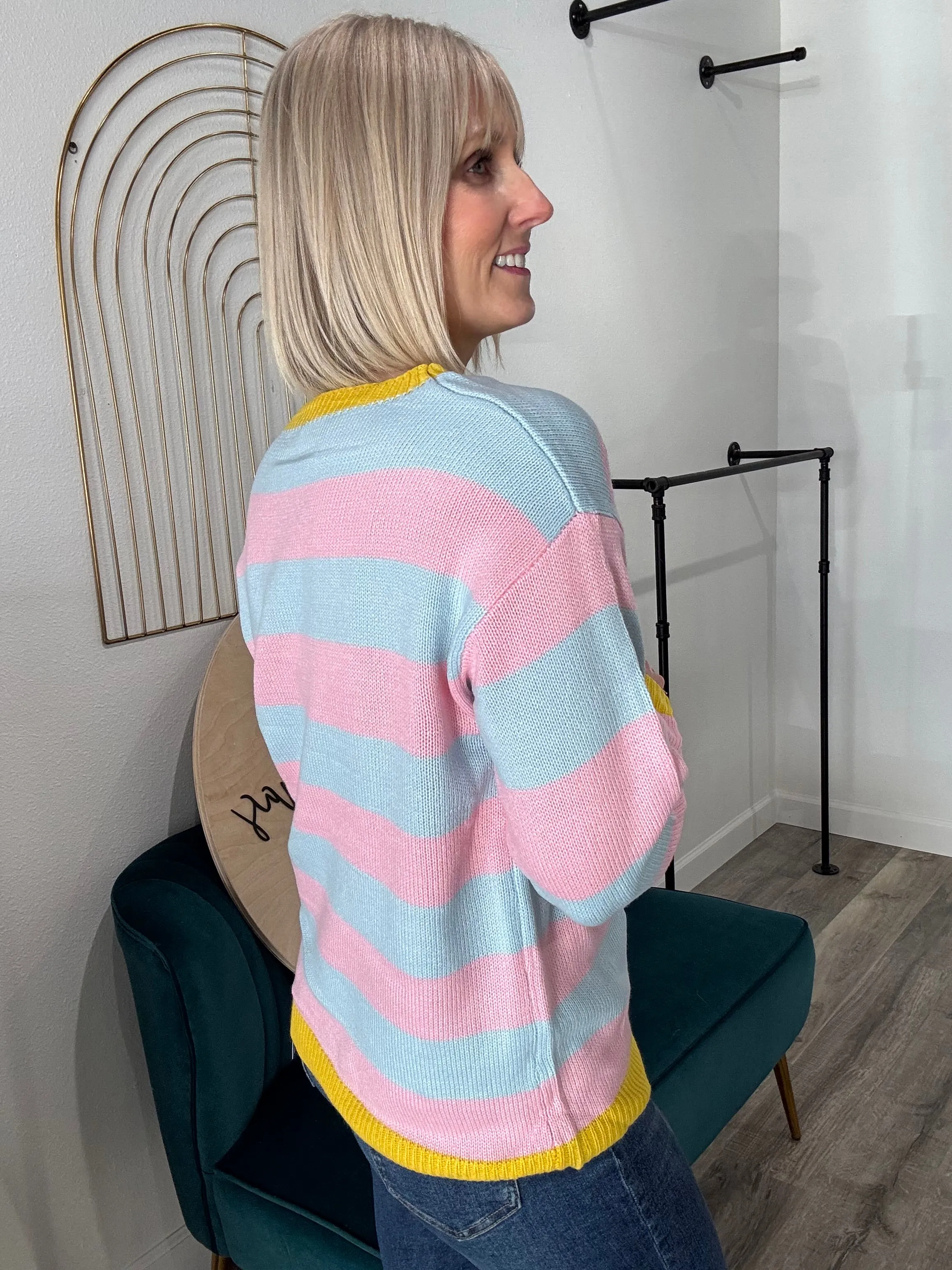 Charla Multicolor Striped Ribbed Knit Sweater