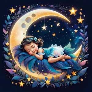 Child Sleeping on a Crescent Moon Under the Stars - High Resolution Versatile Digital Instant Download Fairycore Cottagecore DIY Craft