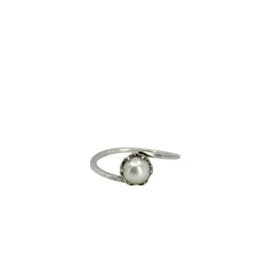 Claw Prong Minimalist Solitaire Japanese Saltwater Akoya Cultured Pearl Vintage Ring- Sterling Silver Sz 9