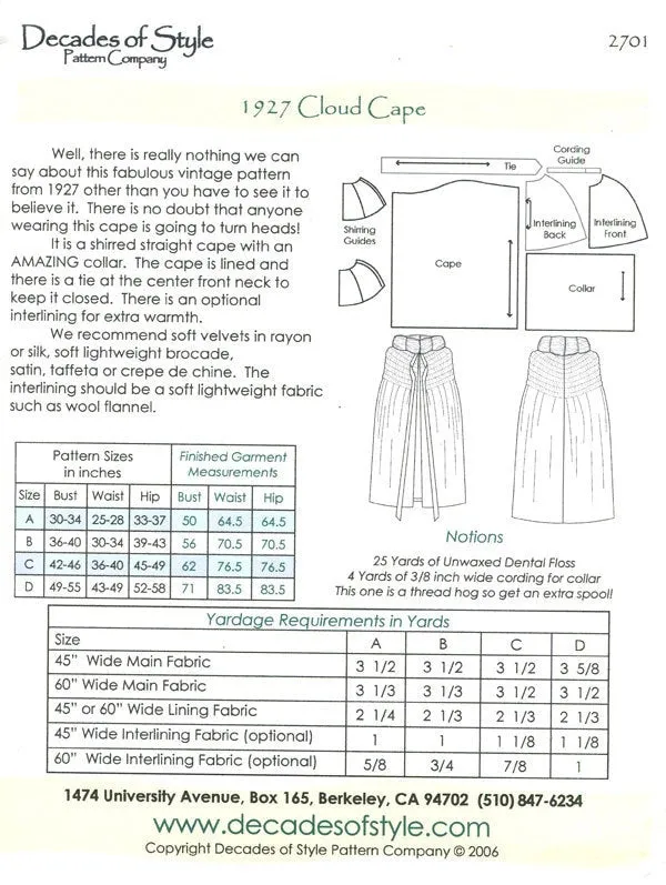 Cloud Cape Sewing Pattern