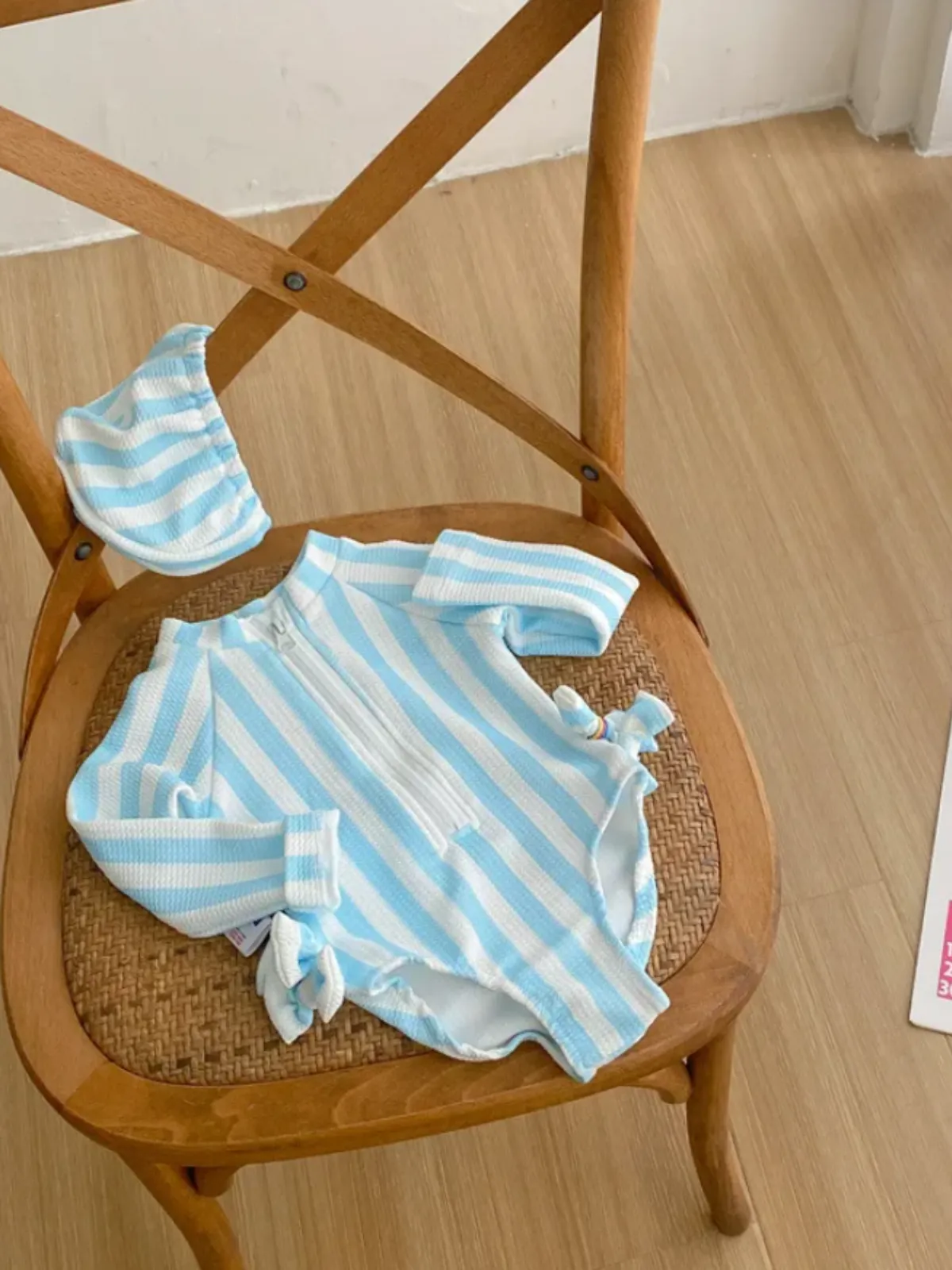 Cool Blue Striped Rash Guard One Piece Swimsuit
