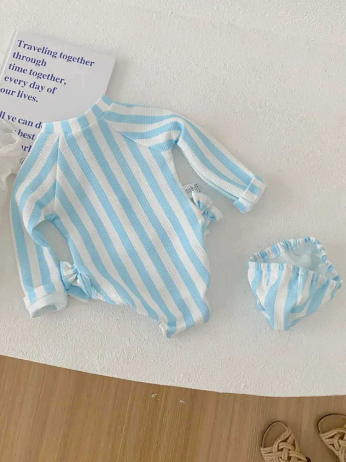 Cool Blue Striped Rash Guard One Piece Swimsuit