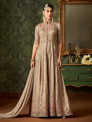 Copper Beige Front Slit Embroidered Anarkali Pant Suit